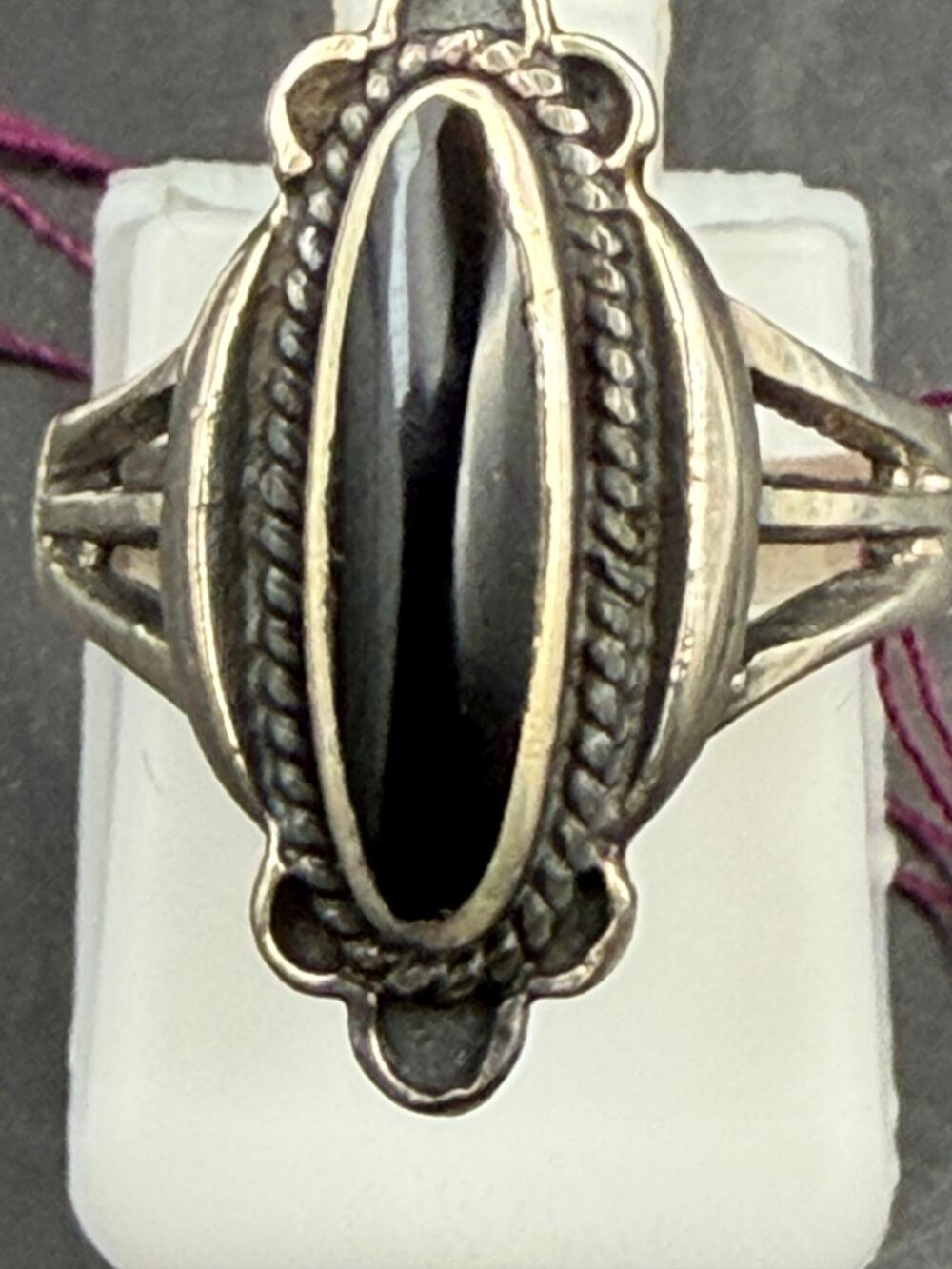 Vintage "New" Sterling Silver Black Stone Inlay Ring Size 5